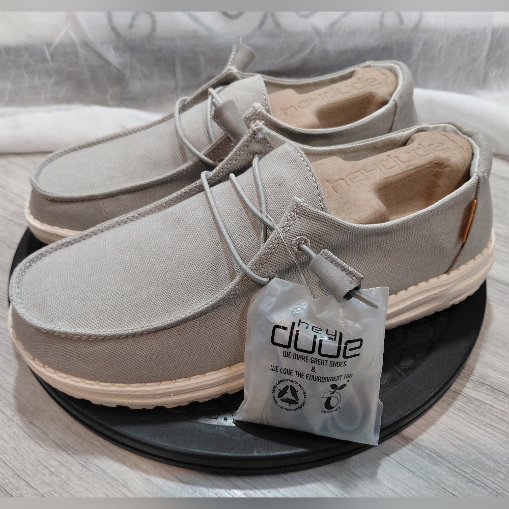 NEW Hey Dude Womens Canvas Wendy Chambray Lite Grey White SIZE 9